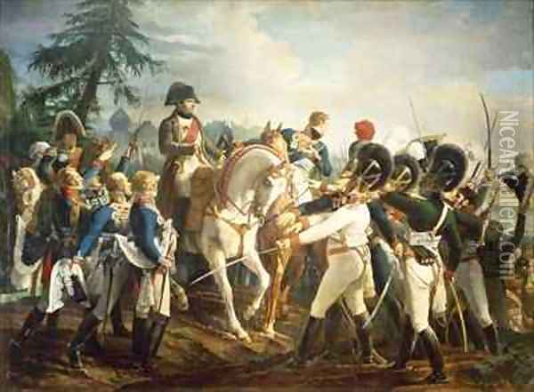 Napoleon and the Bavarian and Wurttemberg troops in Abensberg Oil Painting - Jean Baptiste Debret