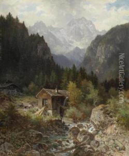 Gebirgslandschaft Mit Bach Und Wassermuhle Oil Painting - Ludwig, Louis Von Sckell