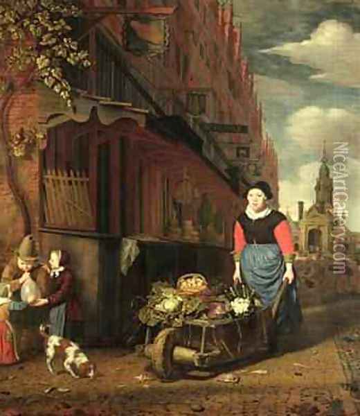 Dutch Genre Scene 1668 Oil Painting - Michiel van Musscher
