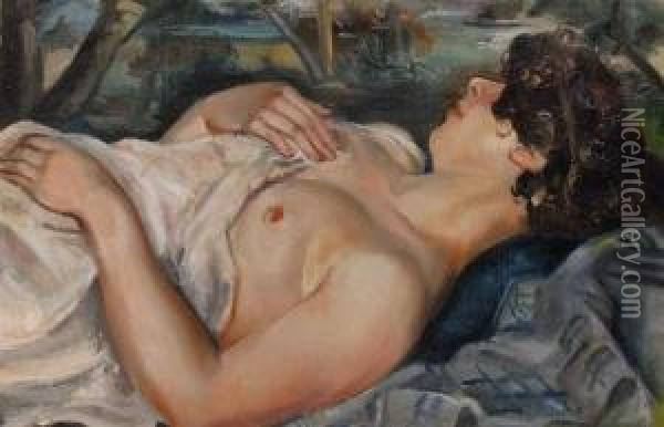 Femme Nue Allongee Oil Painting - Andre Favory