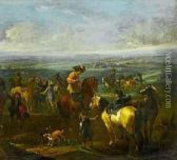 Der Pferdemarkt Oil Painting - August Querfurt