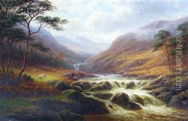 Mountain Stream Nr Capel Curing North Wales Oil Painting - William Mellor