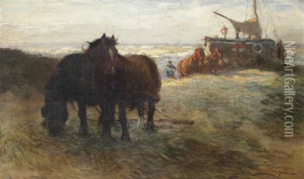 Horses In The Dunes, Katwijk Oil Painting - Willy Sluijter