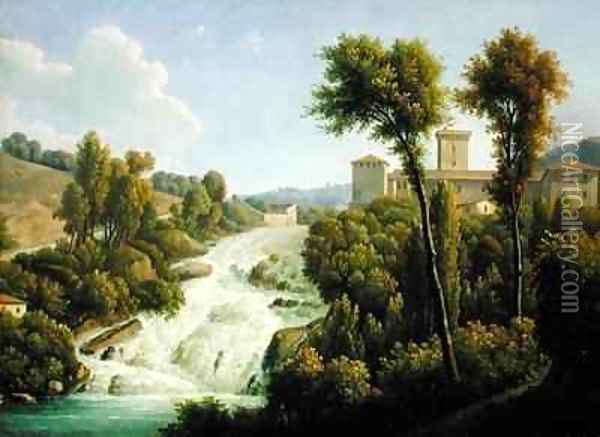 View from the Ile de Sora above the Waterfalls of the Chateau Oil Painting - Alexandre-Hyacinthe Dunouy