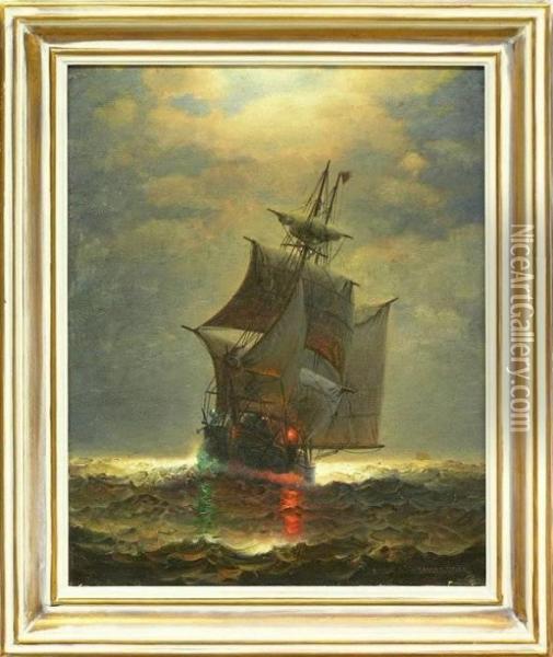 Ship Running Before The Wind Oil Painting - James Gale Tyler