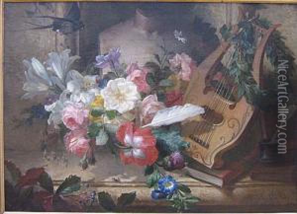 Bloemenstilleven. Oil Painting - Alphonse A. Ouri