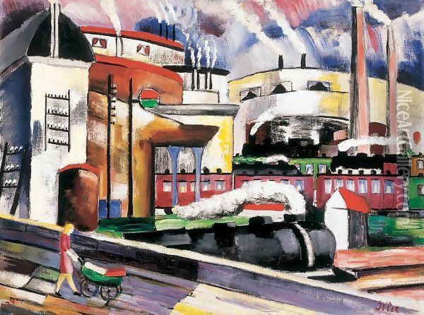 Railway Station in Paris 1929 Oil Painting - Vilmos Perlrott-Csaba