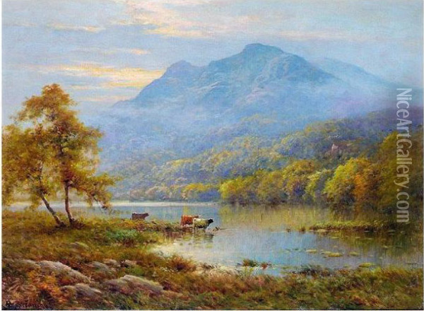 Dawn, Loch Achray Oil Painting - Alfred de Breanski