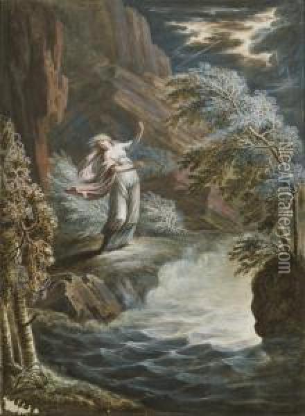 Ophelie, Sous La Foudre, S'appretant A Se Suicider Oil Painting - Johan Gottfried Benedict Theil