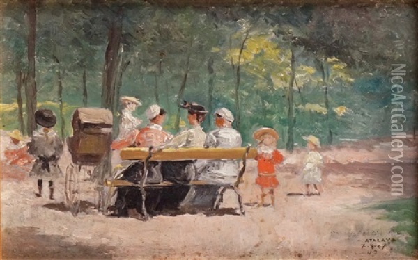 Enfants Jouant Au Bois De Boulogne Oil Painting - Enrique Atalaya