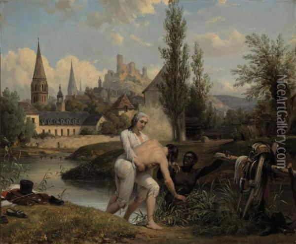 The Duke Of Chartres Saves The Engineer Siret From Drowning Oil Painting - Horace Vernet