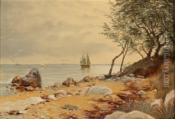 Coastal Scene With Sailing Ships And A Steamer On The Sea Oil Painting - Vilhelm Peter Karl Kyhn
