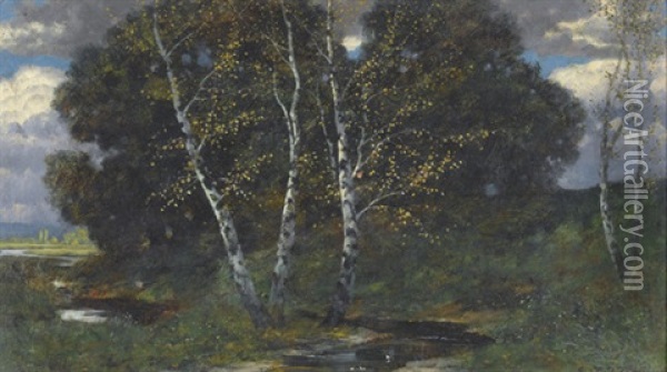Landschaft Mit Birken Oil Painting - Eduard Ruedisuehli