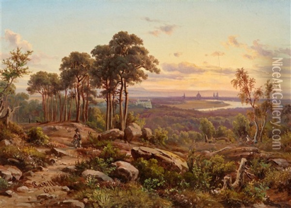 Landscape With A View Of Dresden Oil Painting - Anton Castell