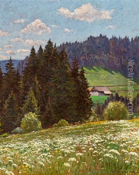 Wiesenblumen Im Schwarzwald (field Flowers At The Black Forest) Oil Painting - Hermann Dischler