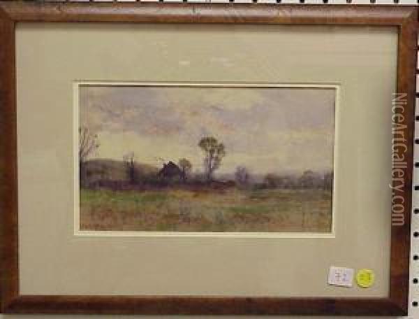 Landscape With Grey Sky And 
Cottage Oil Painting - Charles Partridge Adams