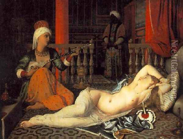 Odalisque with a Slave Oil Painting - Jean Auguste Dominique Ingres