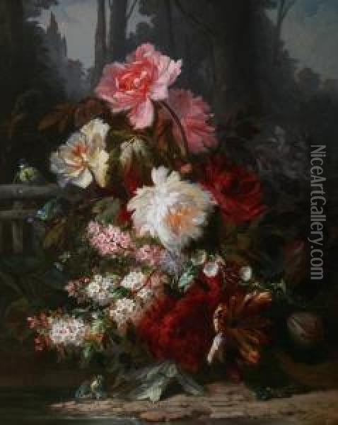 Landscape With Flowers And Birds Oil Painting - Camille Ward