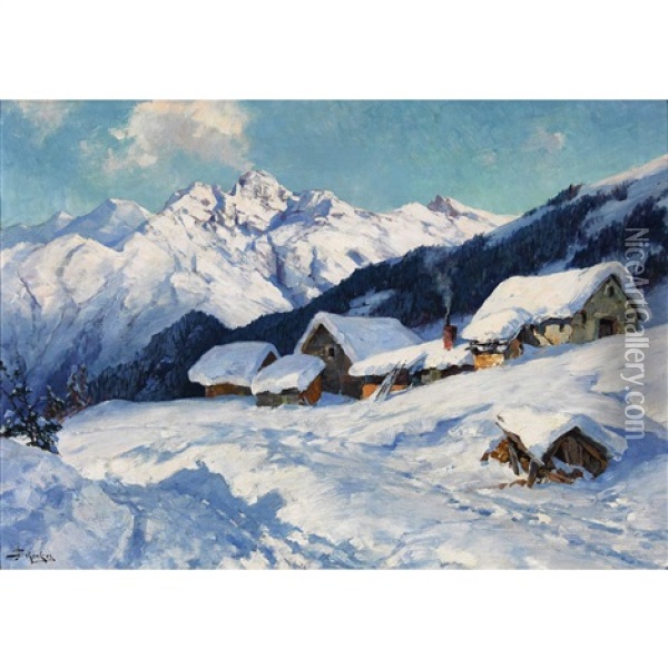 Bei Ober-alpina. St. Moritz Oil Painting - Jacques Matthias Schenker