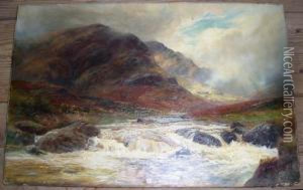 Mountainous Landscape With Stream Oil Painting - William Lakin Turner