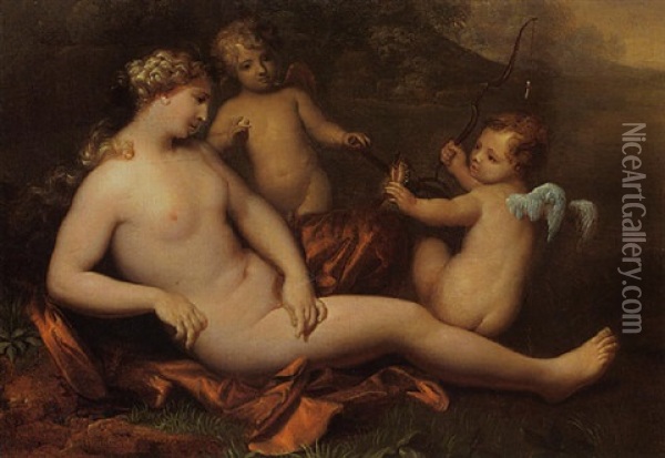 Two Putti Offering Venus A Symbol Of Fertility Oil Painting - Hendrik van Limborch