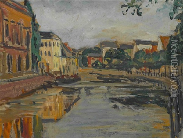 Canal. Boulevard (2 Works) Oil Painting - Fernand Piet