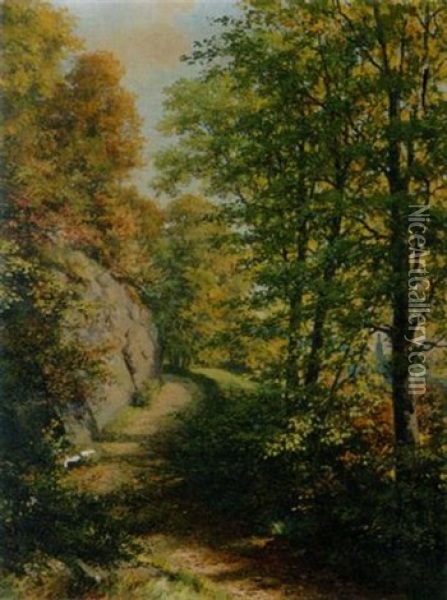 Herbstlicher Waldweg (am Monchsberg) Oil Painting - Franz Kulstrunk