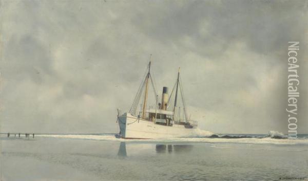 The Coastal Steamer Oil Painting - Antonio Nicolo Gasparo Jacobsen