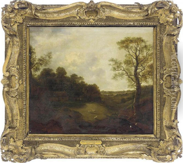A Wooded Landscape With A Shepherd At Rest By A Tree Oil Painting - Thomas Gainsborough