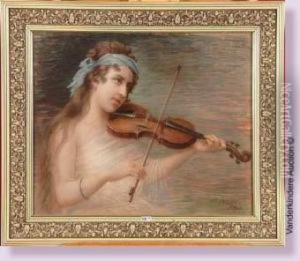 La Reine Elisabeth De Belgique Au Violon Oil Painting - Pierre Tossyn