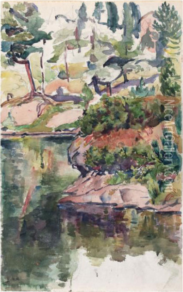 Uferpartie Des Cavlocciasees Bei Maloja Oil Painting - Giovanni Giacometti