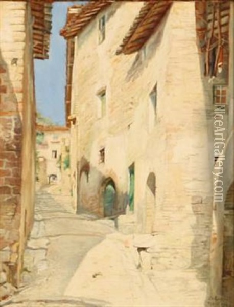 A Winding Little Street In Assisi, Italy Oil Painting - Sally Nikolai Philipsen