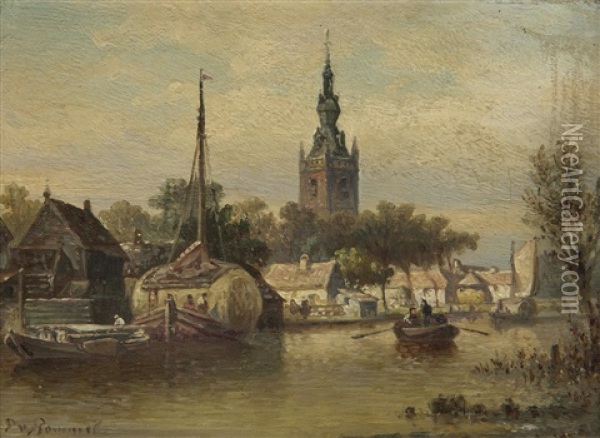 The Village Of Overschie Near Rotterdam (+ Winter Landscape In The Surroundings Of Amsterdam; Pair) Oil Painting - Elias Pieter van Bommel