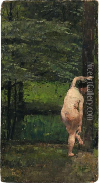 Badende Im Wald(ruckenakt) Oil Painting - Lesser Ury