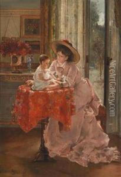 Die Gluckliche Mutter Oil Painting - Alfred Stevens