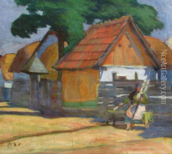 At The Little Gate Oil Painting - Acs Ferenc