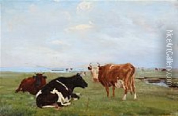 Koer Pa Saltholm. Tre Koer, Der Tygger Drov Oil Painting - Theodor Philipsen