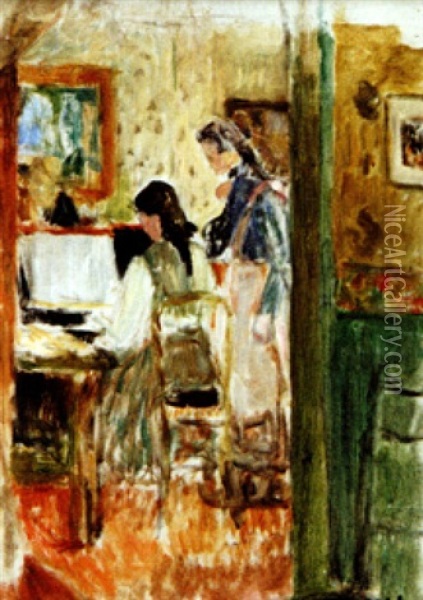 Interieur, Jeune Femme Au Piano Oil Painting - Eugene Antoine Durenne