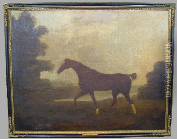 Hunter In A Landscape Oil Painting - George Stubbs