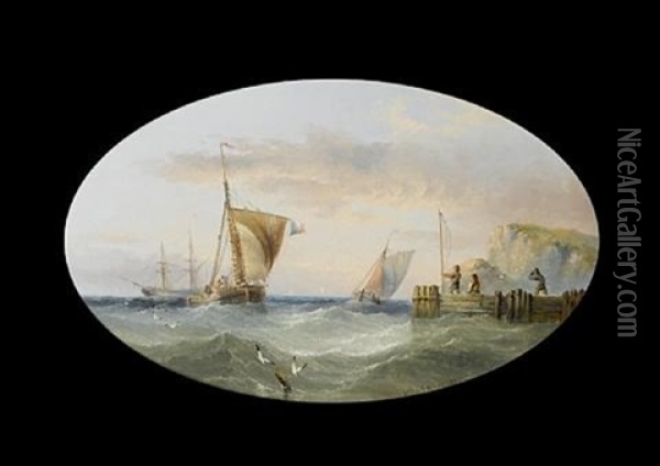 Running Into Harbour On The Full Tide (+ A Calm Day On The Scheldt; Pair) Oil Painting - Henry Redmore