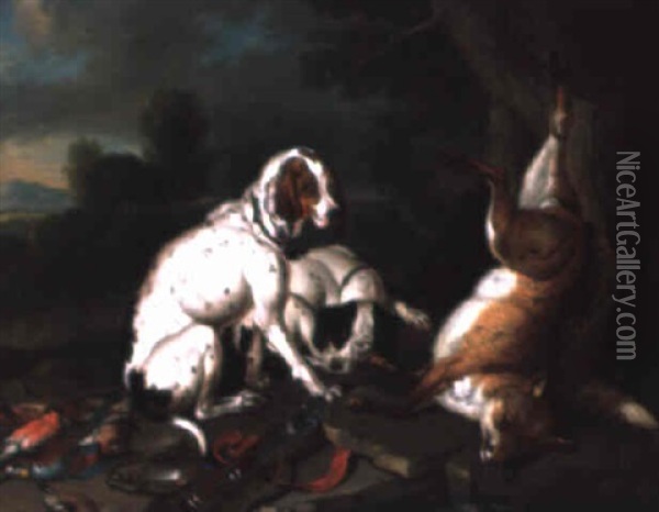 Chiens De Chasse Et Renard Oil Painting - Philipp Ferdinand de Hamilton