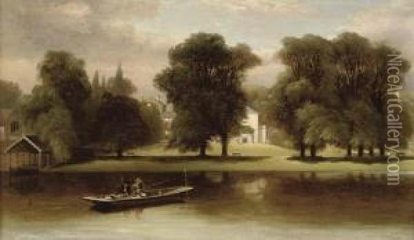 Fishing Scene At Twickenham Oil Painting - Alexander F. Rolfe