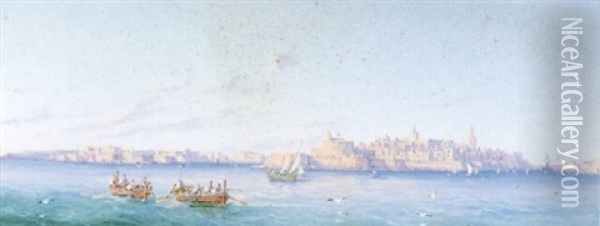 Valletta From The Sea Oil Painting - Luigi Maria Galea