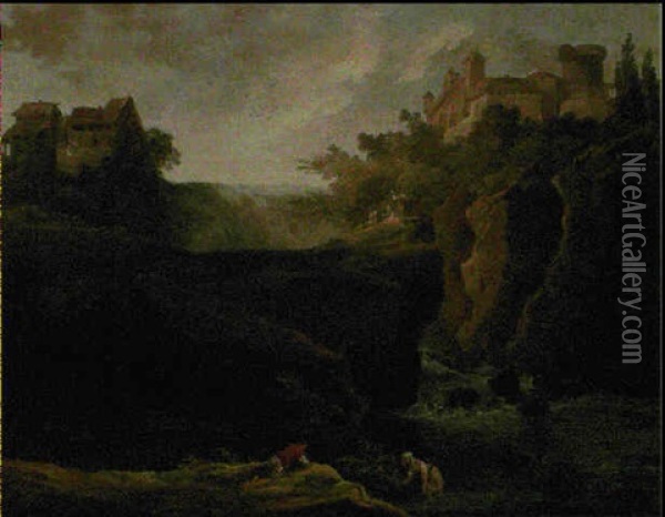 Paysage De Cascade Avec Lavandieres Oil Painting - Hubert Robert