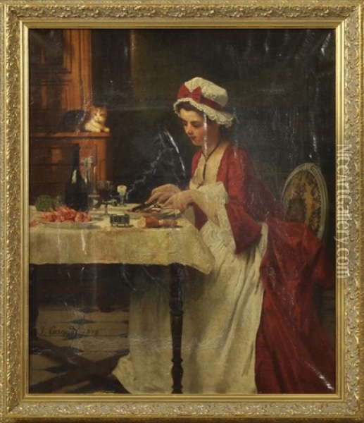 Kammermadchen Beim Garnelenfruhstuck Oil Painting - Joseph Caraud