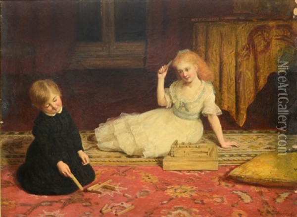 Children Playing A Game Oil Painting - James Archer