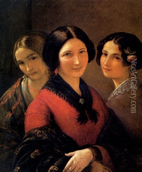 Ritratto Di Tre Fanciulle Oil Painting - Natale Schiavoni