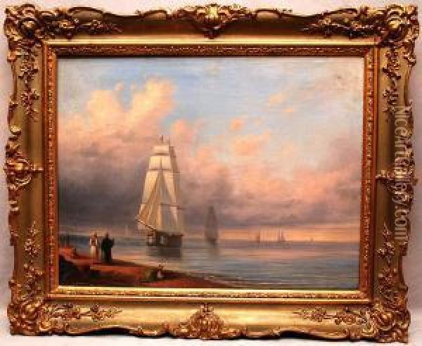 Sailboat With Men On Shore, 
Some Restorations Oil Painting - Ivan Konstantinovich Aivazovsky
