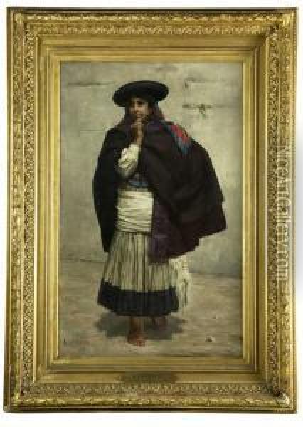 'paysanne Des Environs D'aveiro (portugal)' Oil Painting - Arthur Jose Souza De Loureiro