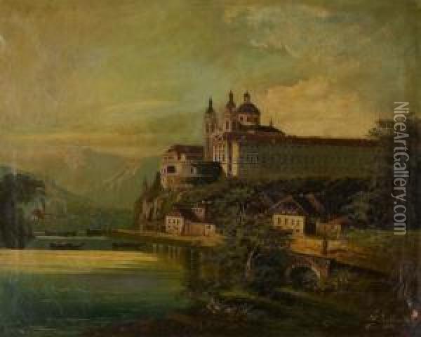 Ansicht Von Stift Melk An Der Donau Oil Painting - J. Wilhelm Jankowski